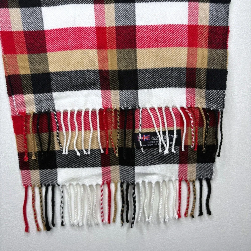 Vintage Scotland 100% Cashmere Plaid Scarf‎ Tartan Fringe Unisex Winter Classic